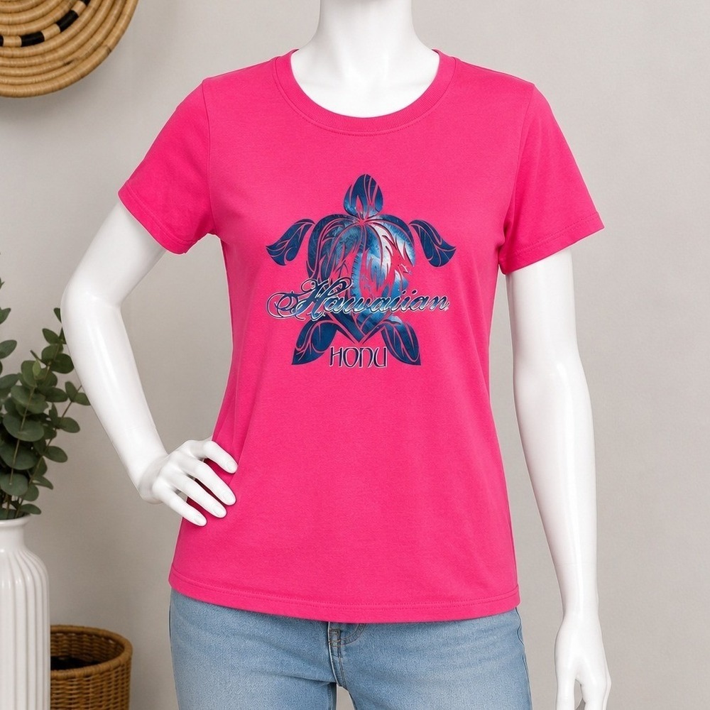 Mossy Oak Womens T-Shirt Pink Hawaiian Honu Sea Turtle Graphic Small